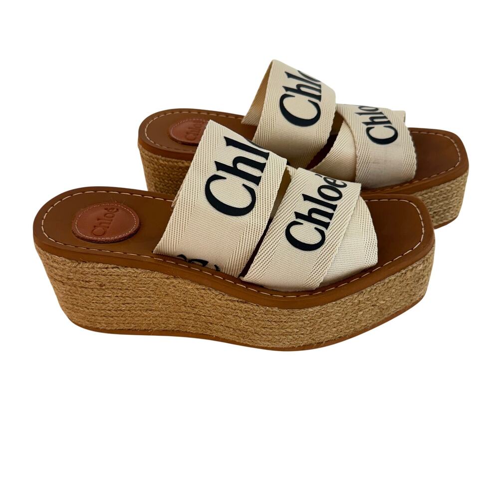 Chloé Woody 75 Platform Espadrilles Crossover Straps Signature Logo 36 (US 6)